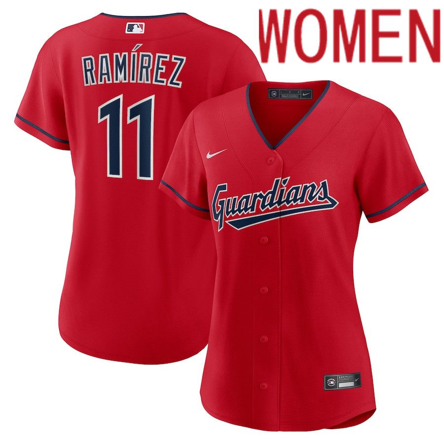 Women Cleveland Guardians 11 Jose Ramirez Nike Red Alternate Replica Player MLB Jersey